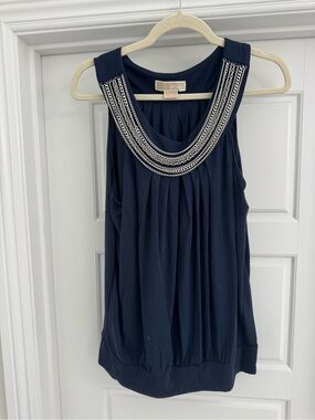 Michael Kors Navy Tank Top with Silver Chain Detail